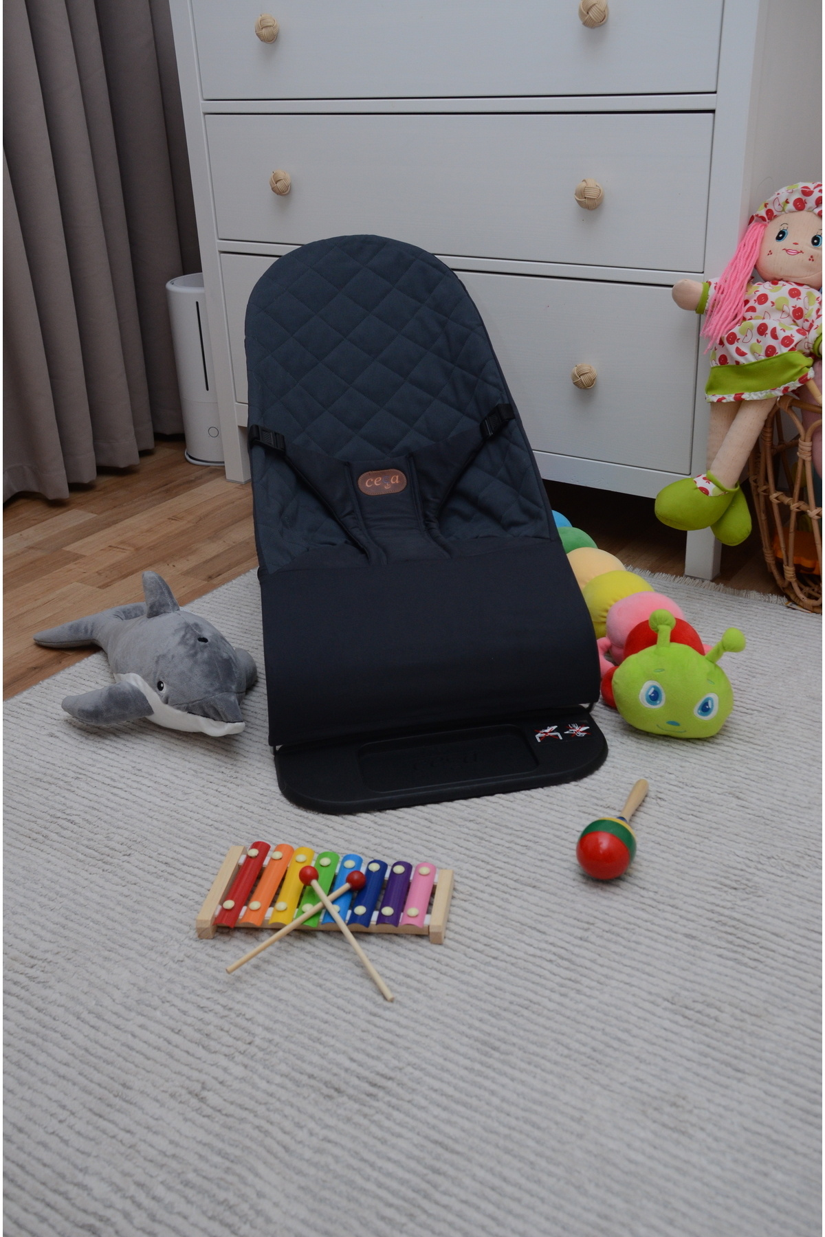 cega bebek Ana Kucağı Kademeli -sallanır - Koyu Gri - Baby Bouncer-oyuncak Aparatı Hediyelidir. fotoğrafı 5 (önizleme)