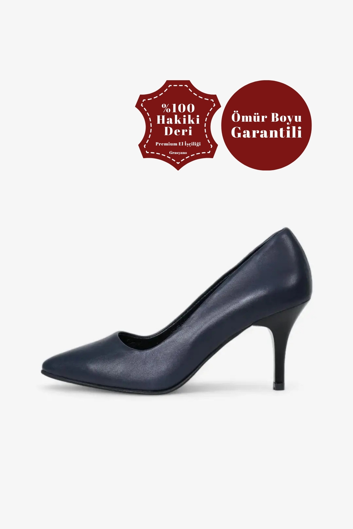 Genuine Leather Stiletto Navy Blue Pointed Nose Soft Leather Simple Comfort 7.5 cm Thin Heels Stiletto