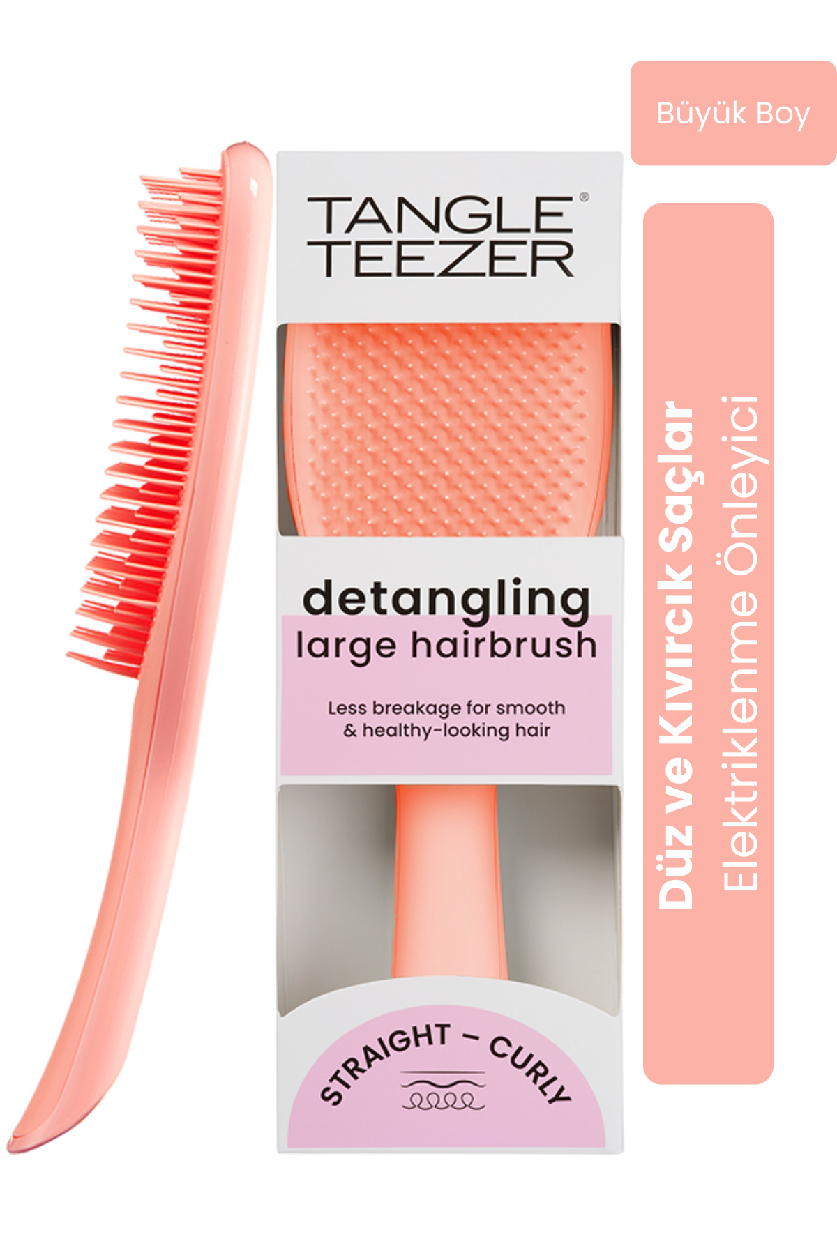 Tangle Teezer The Ultimate Detangler Large Peach Eletriklenme Önleyici Saç Fırçası-Tarak (Düz ve Kıvırcık Saçlar) — صورتی 5060630044213