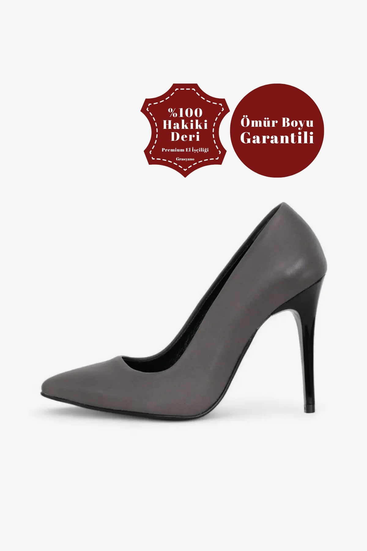 Genuine Leather High Stiletto Anthracite Grey High Heel Soft Leather 10.5 Cm Comfortable Heel Shoes
