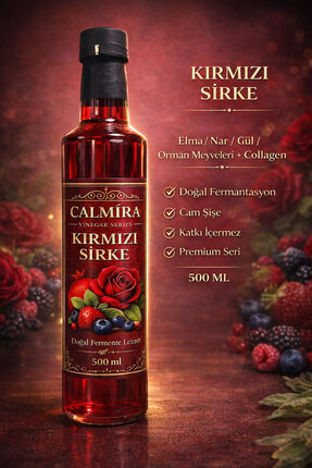 CALMİRA KIRMIZI SİRKE 500 ml / Elma / Nar / Gül / Orman Meyveleri + Collagen