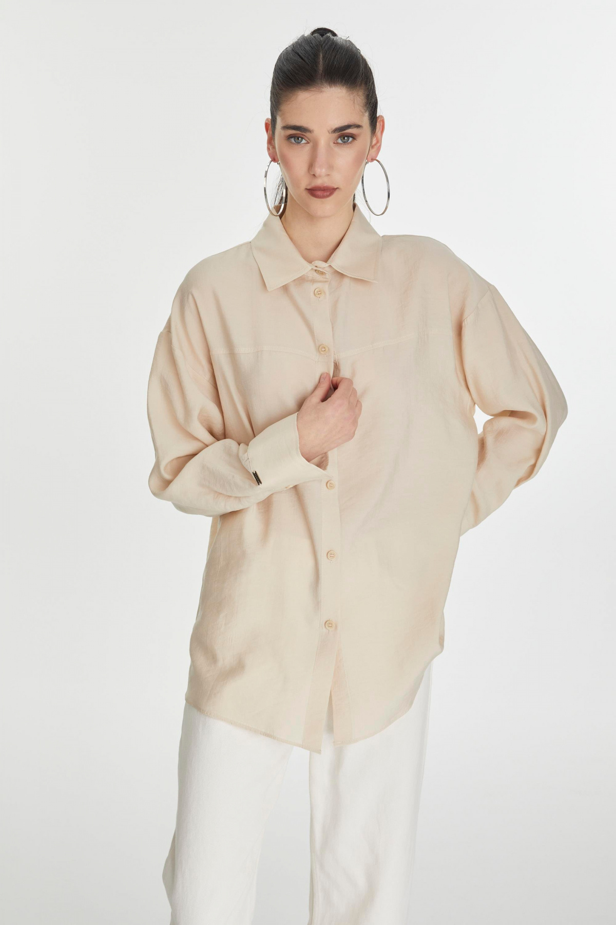 Zühre  Uzun Kollu Gömlek Bej Bluz/Gömlek 0066