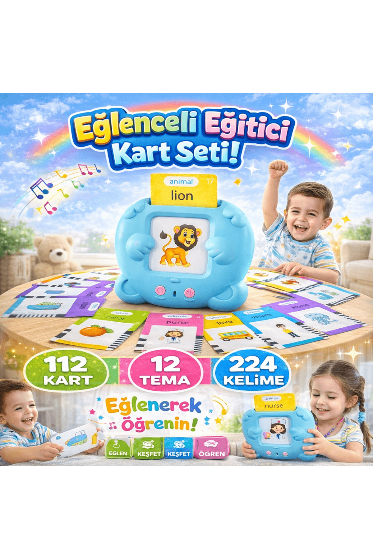 robokids Sesli İngilizce Flash Kart Seti 112 Parça | Erken Eğitim Elektronik Dil Öğrenme Oyuncağı Ma fotoğrafı 2 (önizleme)