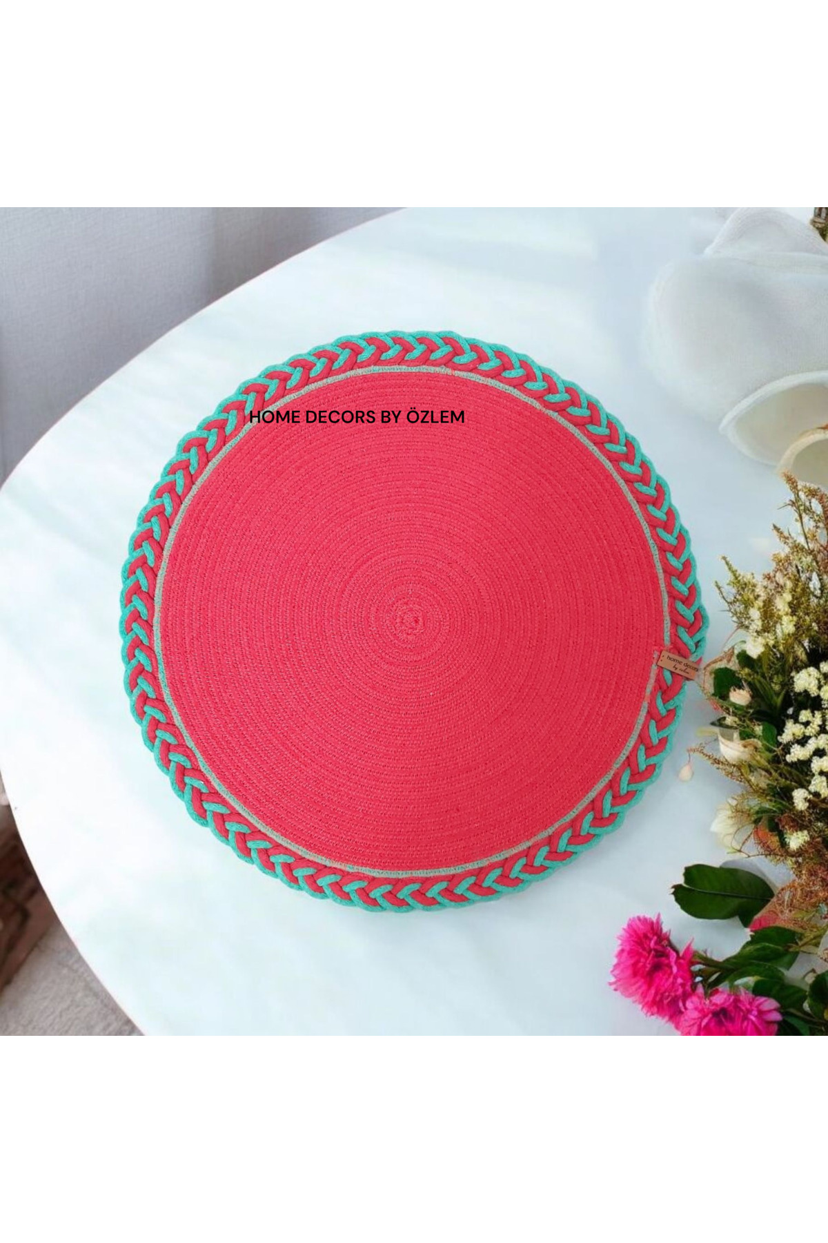 Decorative Cover New Year Christmas Wicker Runner Tablecloth Pine Tree Coffee Tablecloth Living Room Presentation (Red Green Braided) - 50x50cm