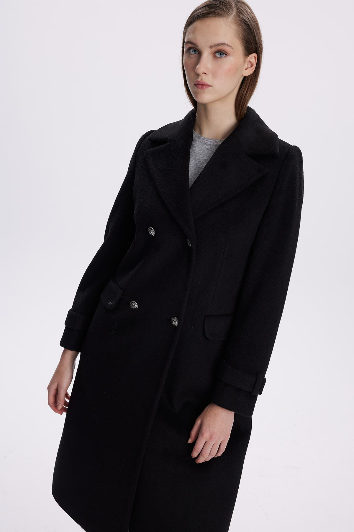 Zühre  Kruvaze Yaka Uzun Siyah Kaban 13570 - Görsel 3