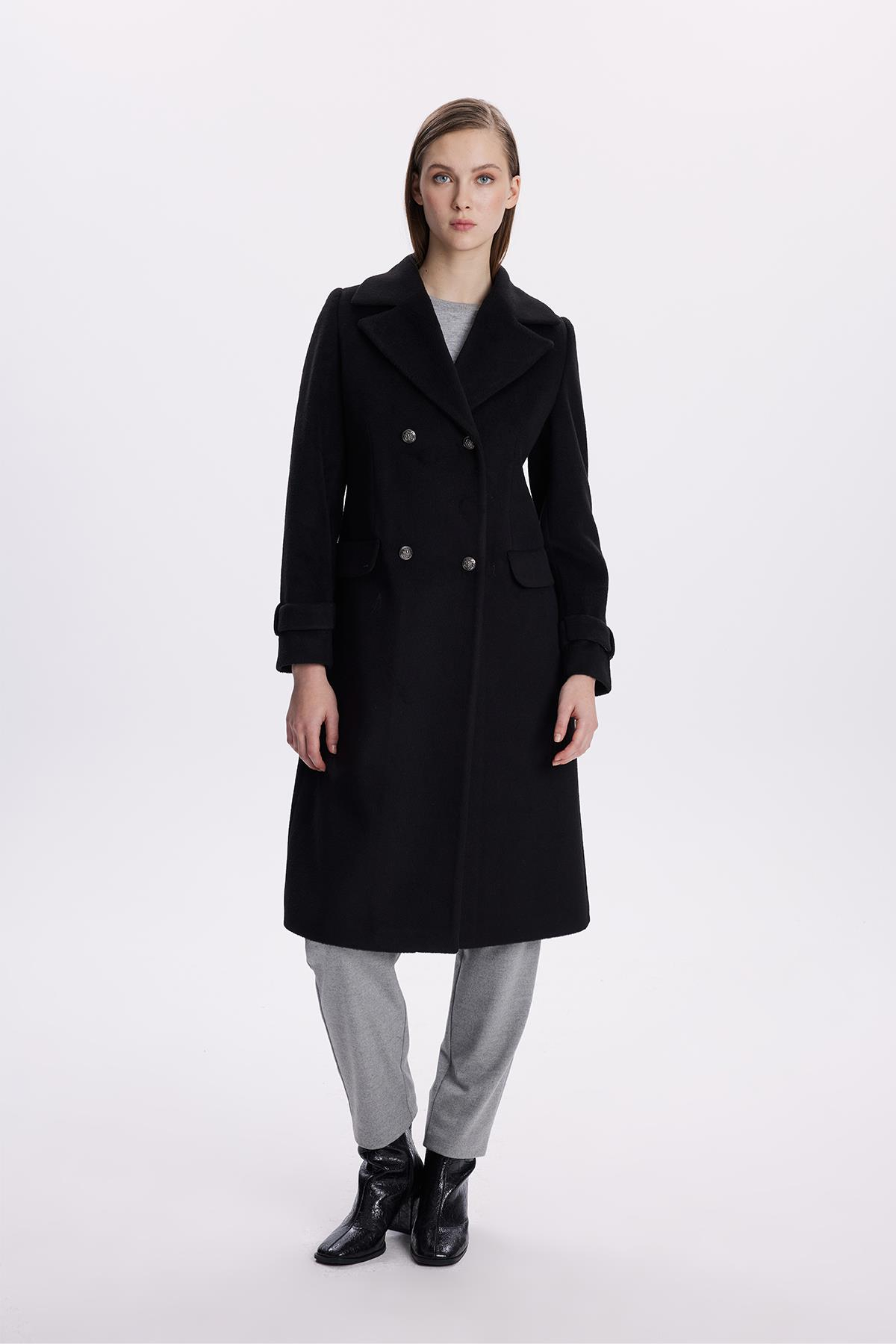 Zühre  Kruvaze Yaka Uzun Siyah Kaban 13570