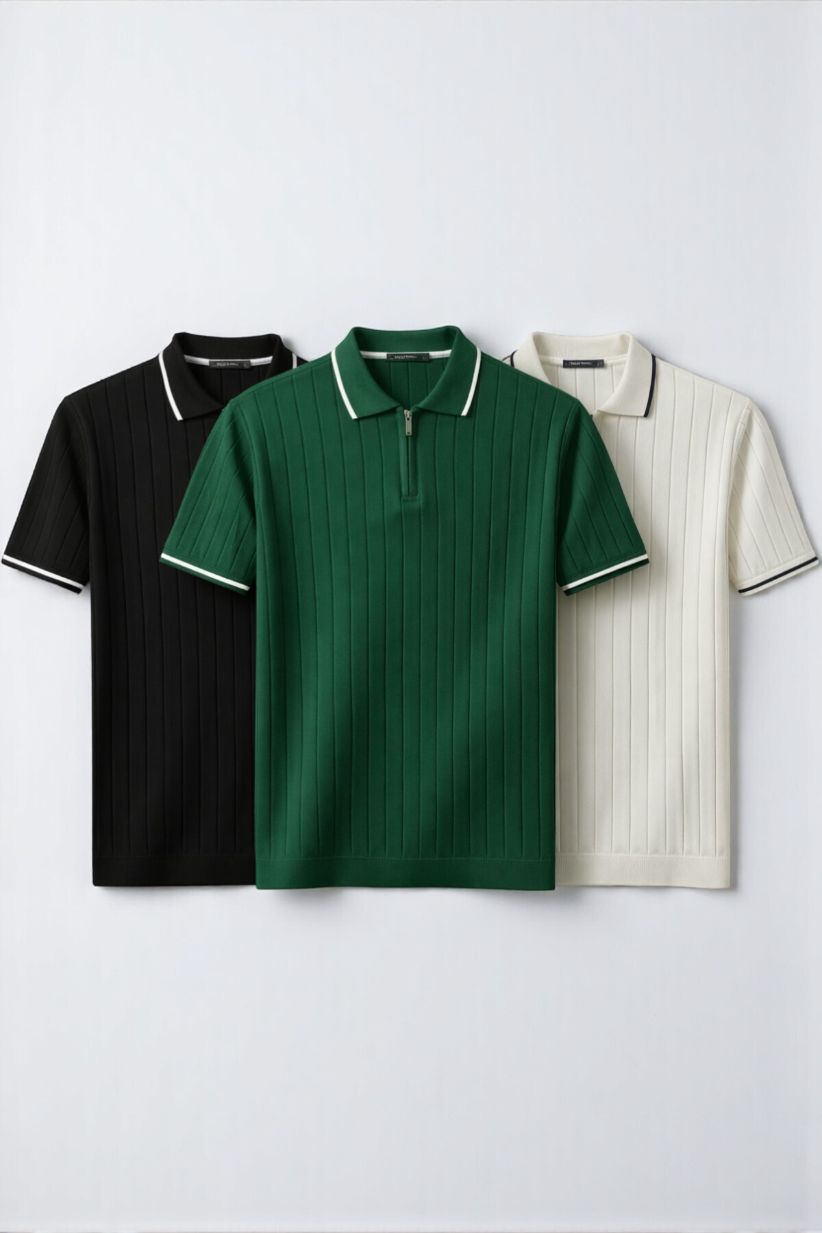 legends butik  Erkek Fitilli Triko Polo Yaka Tişört 3’lü Set – Terletmeyen Pamuklu Yazlık Likralı