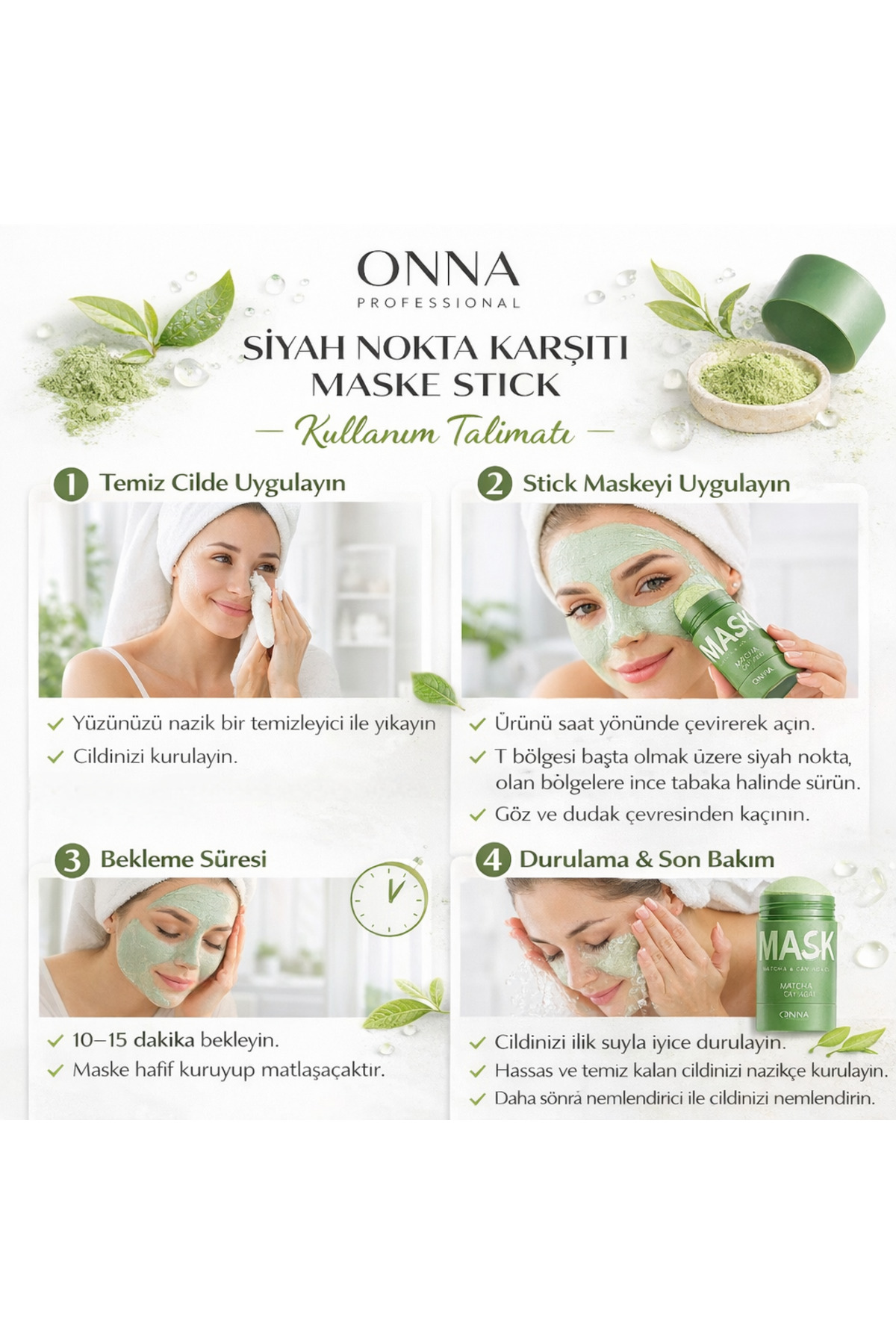 Beyazlatıcı Etkili Yeşil Çay Özlü Siyah Nokta Ve Maskesi Green Tea Mask Stick — sibelonyeşilcaymask — تصویر 3 از 3