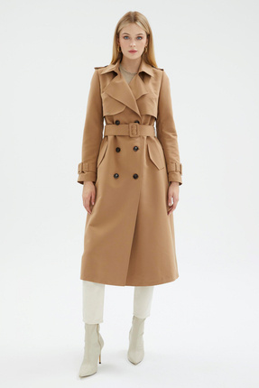 Zühre Ceket Yaka Kol Detaylı Vizon Trençkot 12667