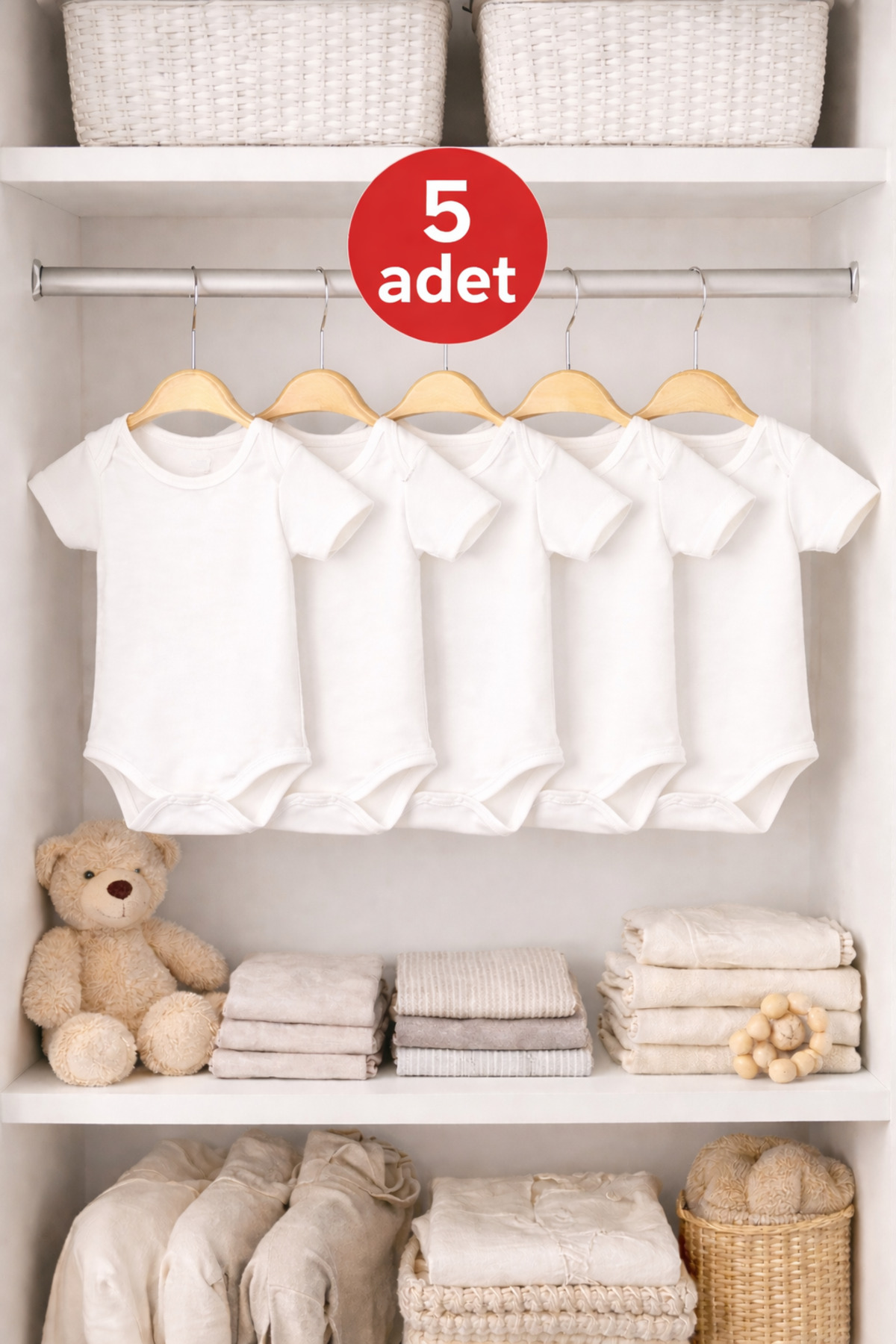 OMY 5'li Kısa Kollu 0-5 Yaş %100 Pamuk Bebek&çocuk Body Bisiklet Yaka Basic Unisex Body&zıbın fotoğrafı 2 (önizleme)