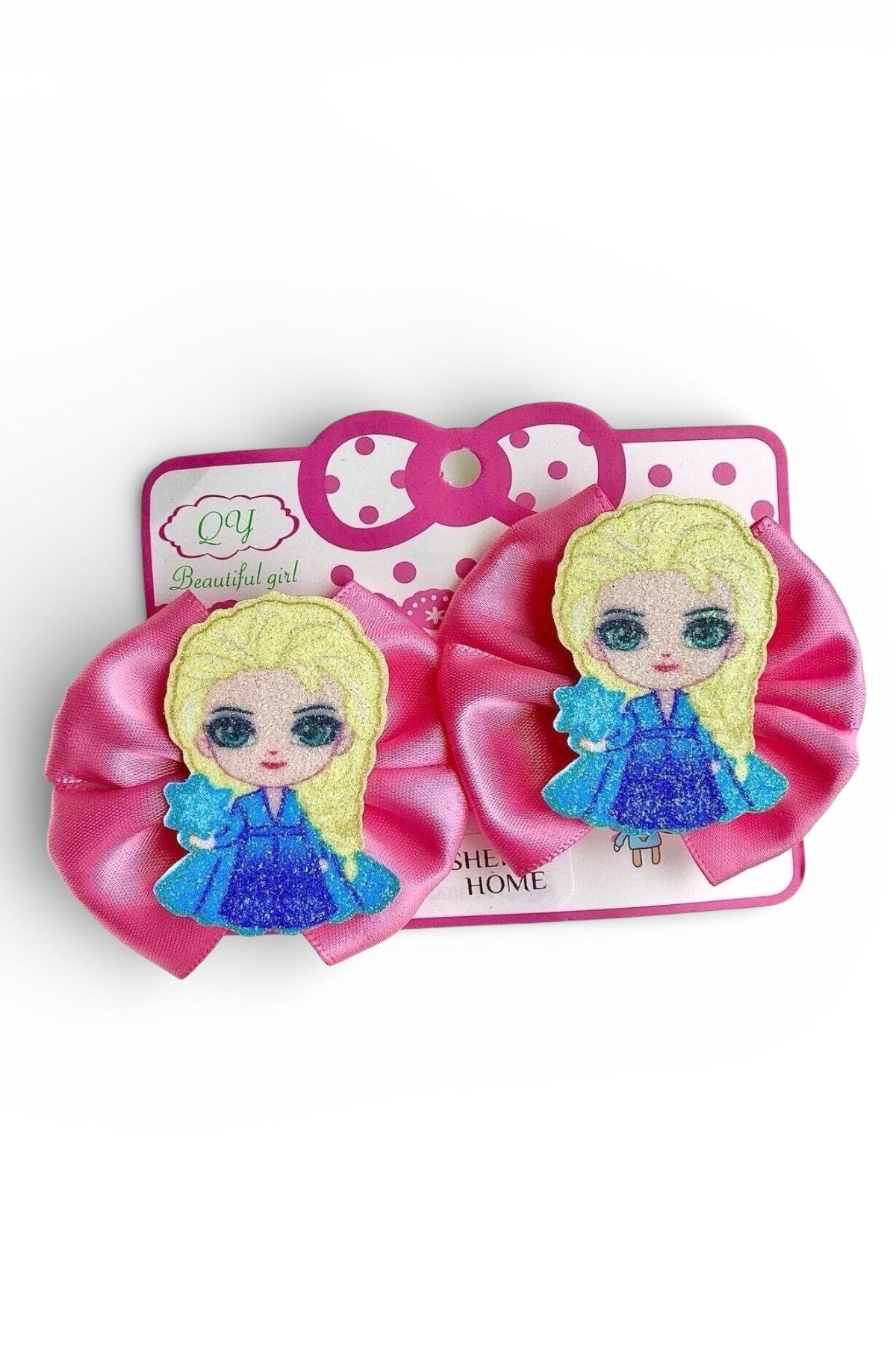 Elsa Girl's Clamp Buckle with 2 Pieces Satin Ribbon - Dark Pink