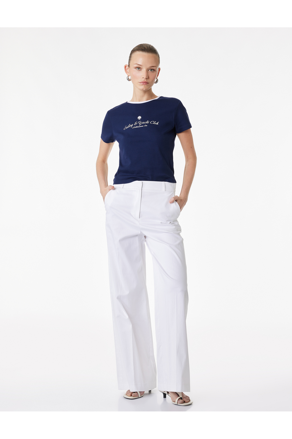 Koton Slim fit okrugla kragna Majica kratkih rukava Pamuk paket Štampano