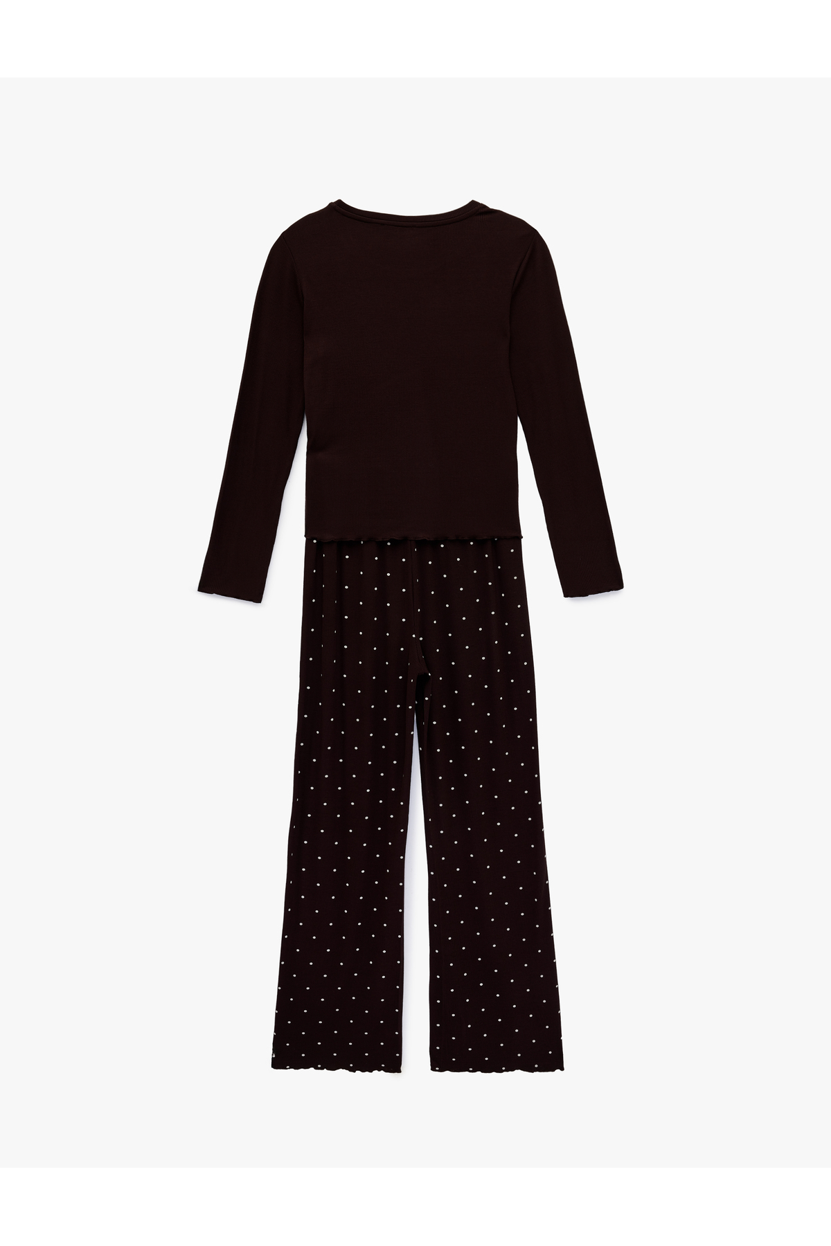 Koton Viskon Kumaş Rahat Kalıp Uzun Kollu Bisiklet Yaka Puantiyeli Pijama Takımı görsel 7