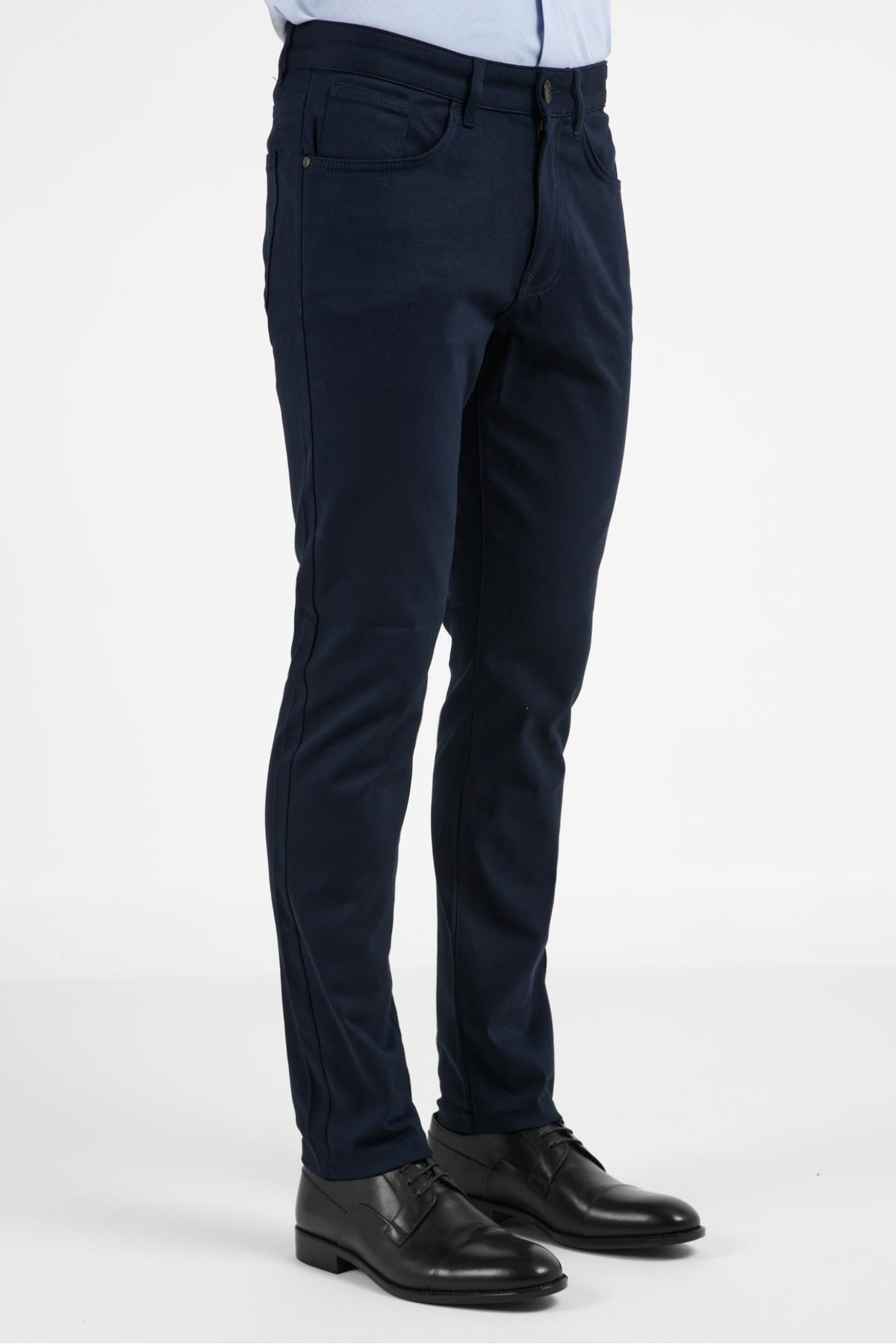 İmza  Koyu Lacivert 5 Cep Düz Paça Pamuklu Slim Fit 5 Cep Casual Pantolon 1003255154 - Görsel 4