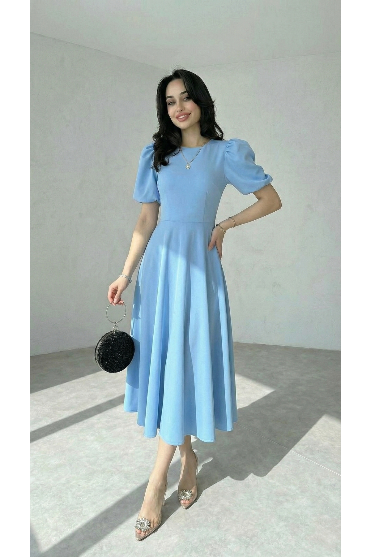 Afiş Butik  Karpuz Kollu Midi Boy Elbise - Görsel 3