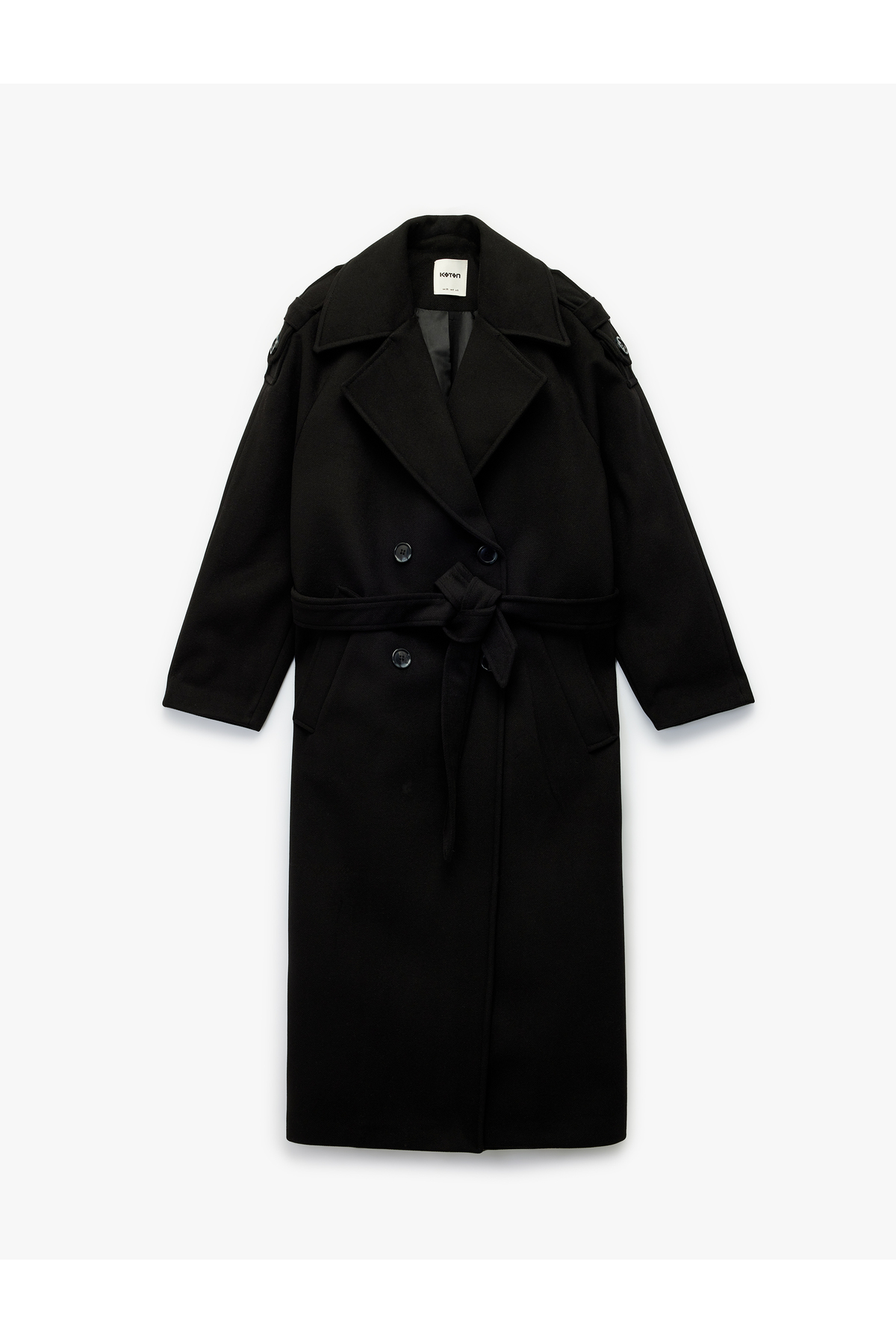 Koton  Uzun Kollu Cepli Kruvaze Düğmeli Kemerli Kaşe Kaban - Görsel 2