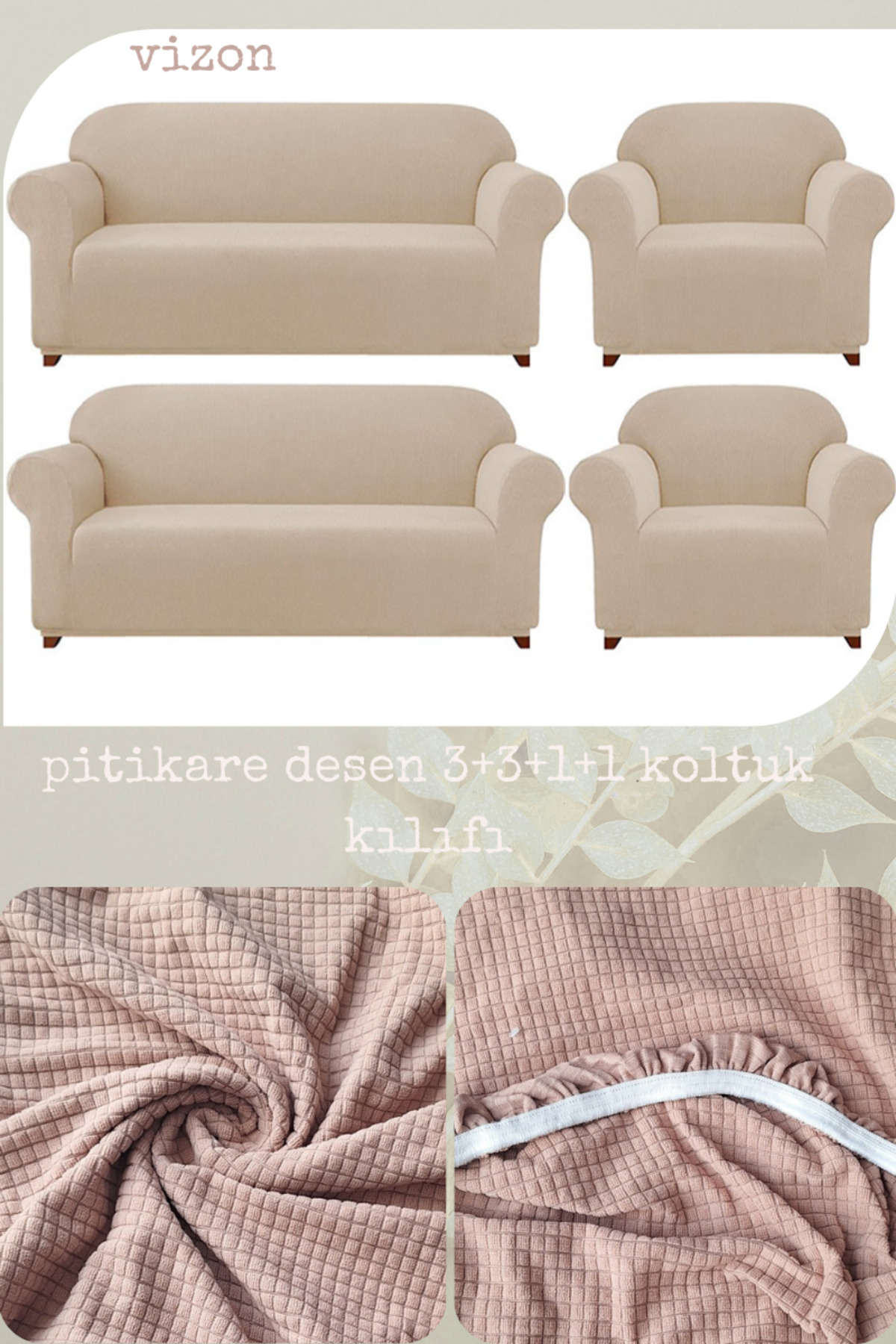 UY Style Lycral Sofa, Sofa, Sofa Cover with Elastic, Pitikare Pattern 3+3+1+1 set