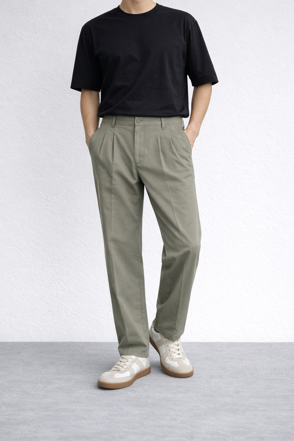Baggy mold, summer-spring, flexible-cast, pleat detailed, wide fabric pants ASP01