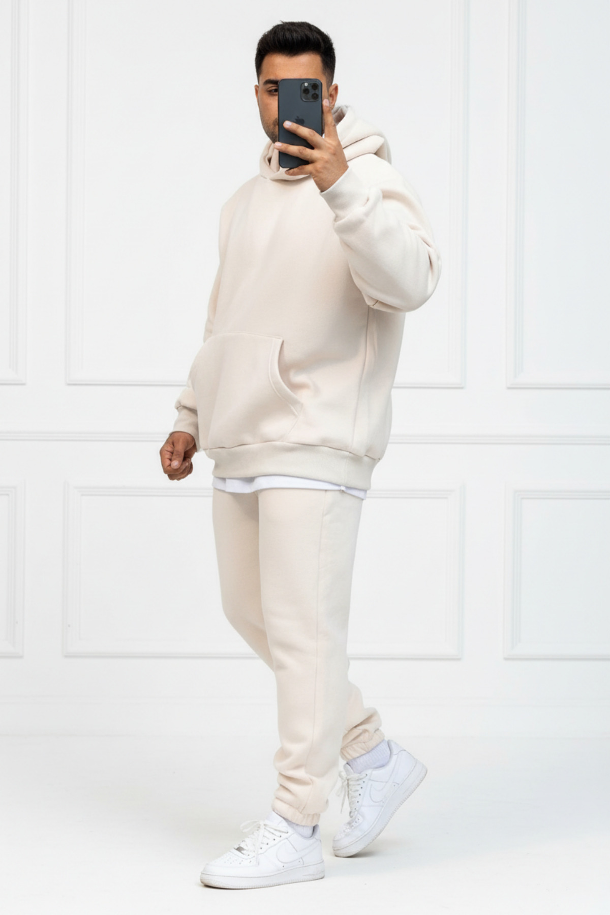 Men's Soft Texture Oversize Kangaroo Hooded Tracksuit with Pockets - Homewear