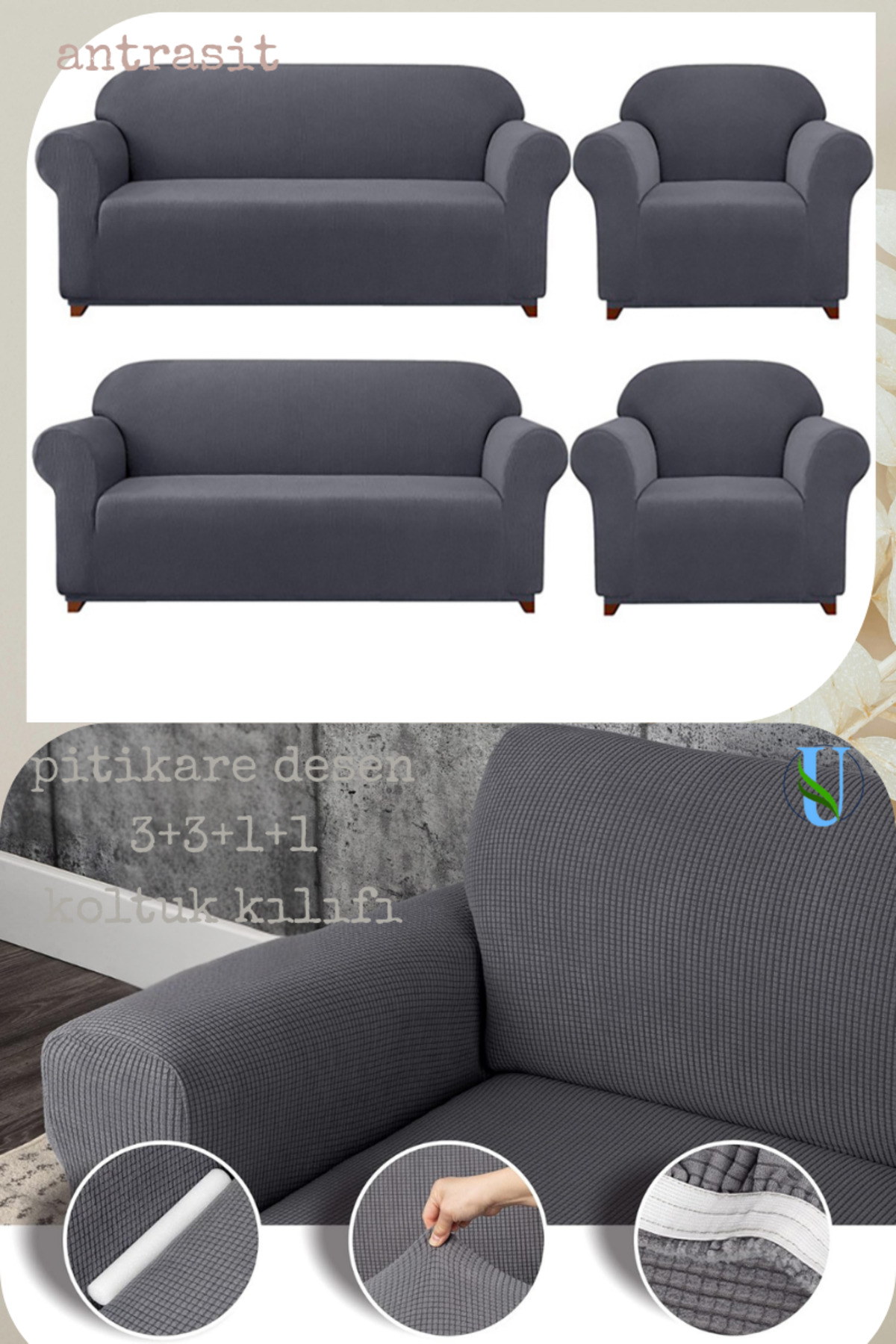 UY Style Lycral Sofa, Sofa, Sofa Cover with Elastic, Pitikare Pattern 3+3+1+1 set