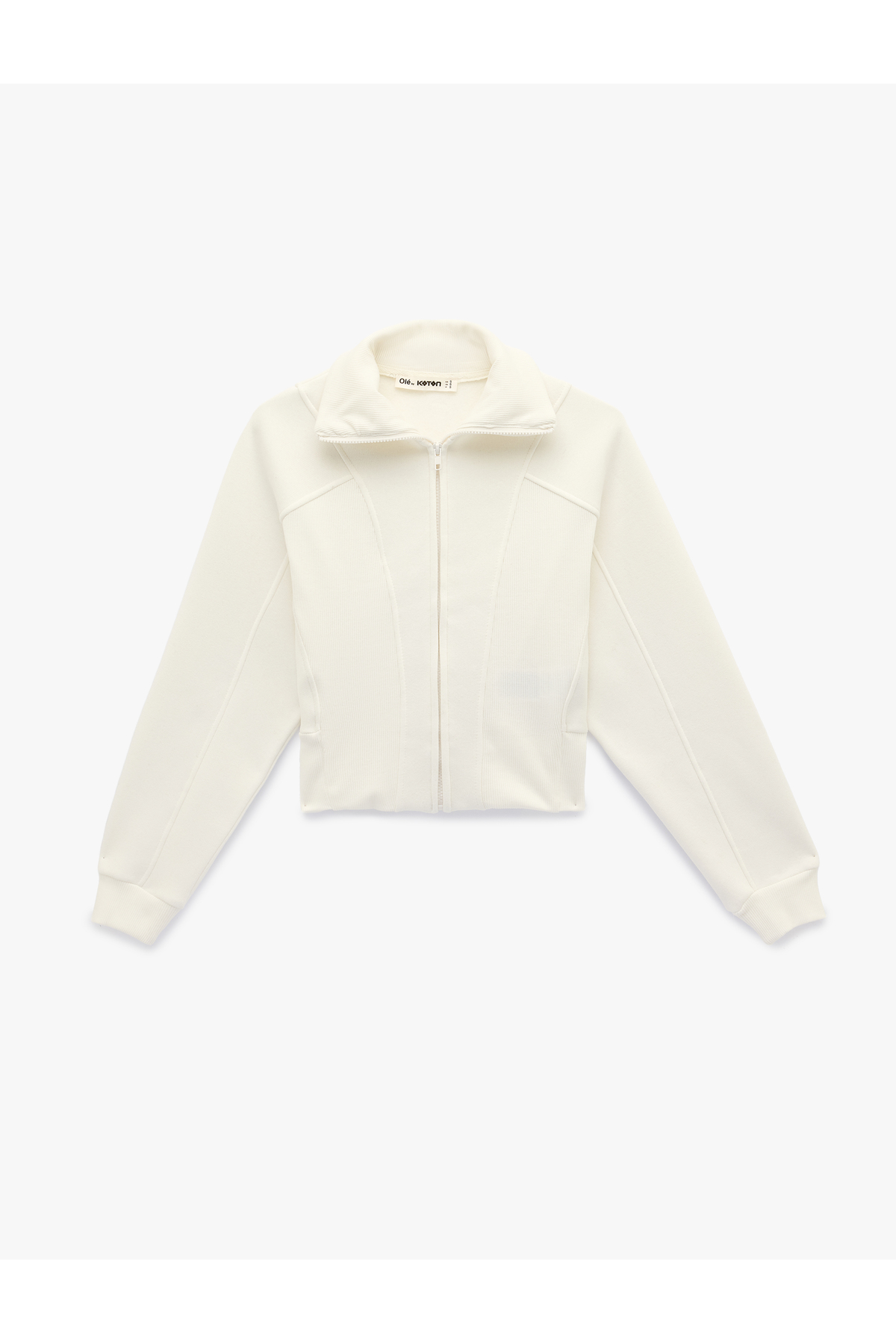 Koton  Şardonlu Uzun Kollu Klasik Yaka Fermuarlı Sweatshirt - Görsel 3