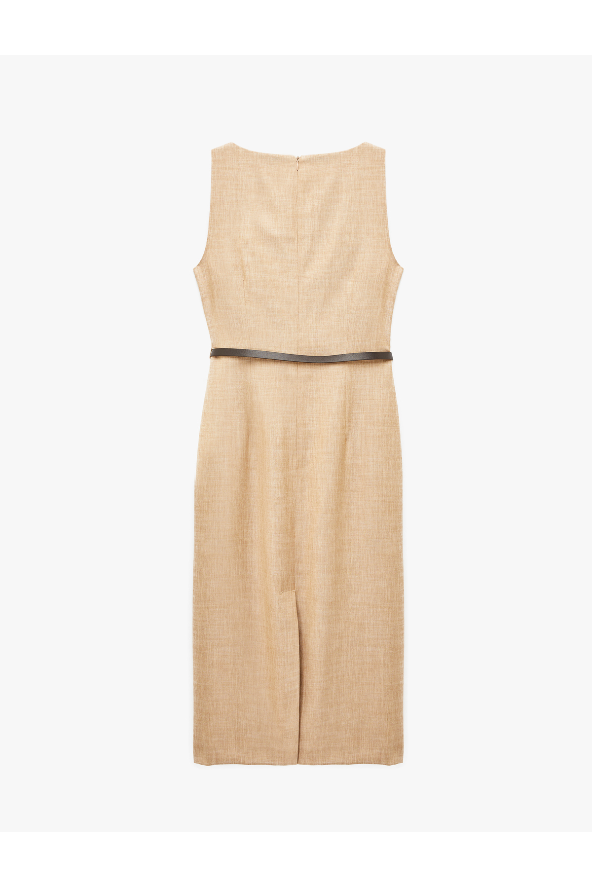 Koton  Kemer Detaylı Slim Fit Kolsuz Bisiklet Yaka A Kesim Midi Elbise - Görsel 4