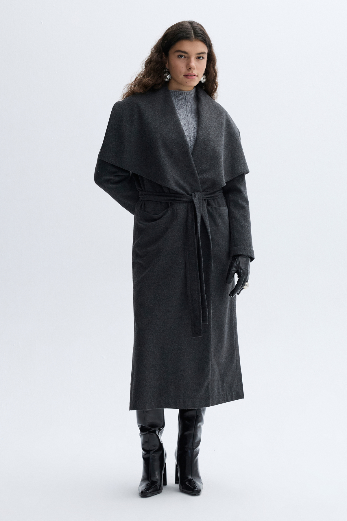 Mudo  OVERSIZE KEMERLİ UZUN PALTO