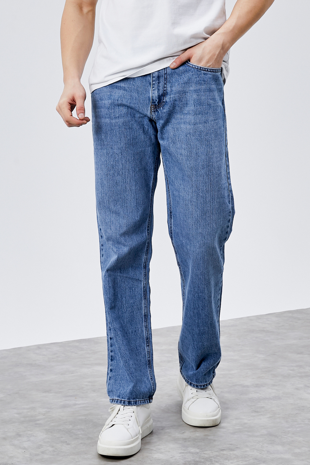 HLT JEANS  Erkek Açık Mavi Straight Baggy Fit Bol Kesim %100 Pamuk Denim Loose Jeans Kot Pantolon Chris - Görsel 4