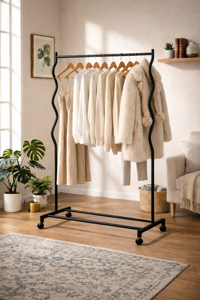 ARVİONHOME Modern Lüks Siyah Desenli Metal Tekerlekli Konfeksiyon Askılığı ve...