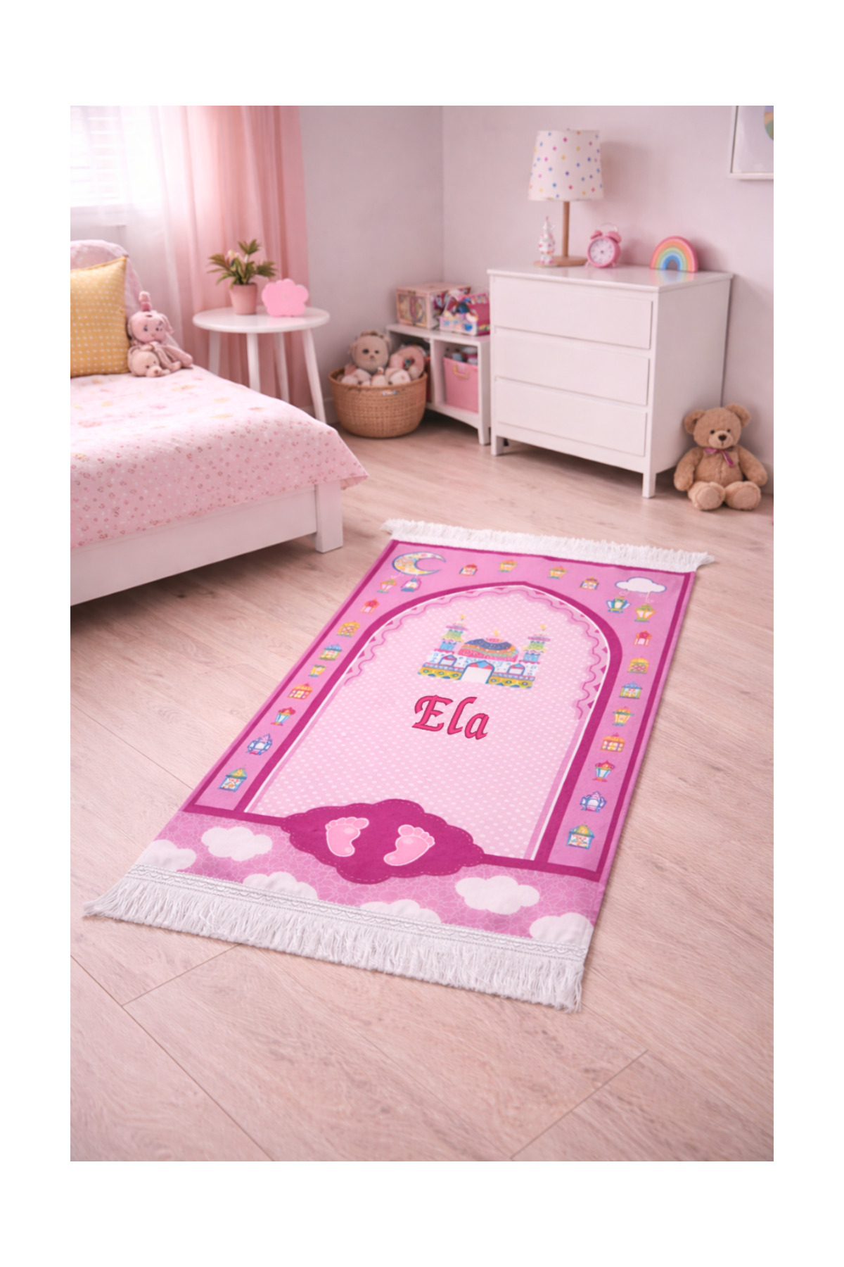 Prayer rug for Girls with Pink Mosque Pattern, Prayer Rack