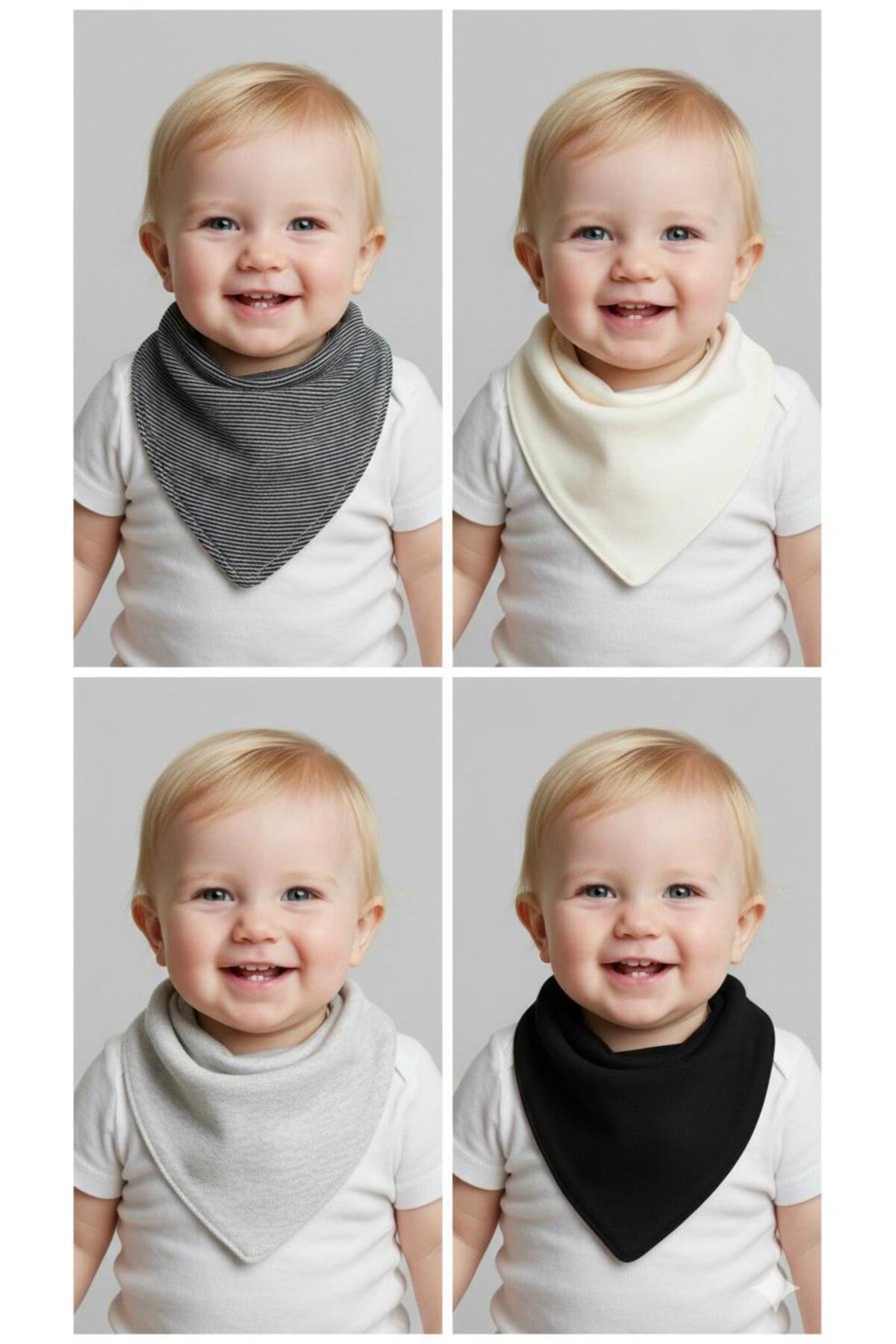 Lumos Trade Unisex Bebek %100 Pamuk Siyah Beyaz Tonlar Çift Katlı Fular Mama Önlüğü - Salya Önlüğü 10 Adet fotoğrafı 4 (önizleme)