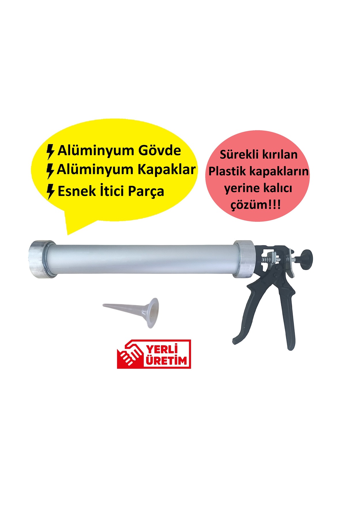 PB Poyraz Bioplast Profesyonel Sosis Silikon Tabancası (Alüminyum Kapaklı) Uzun 600ml