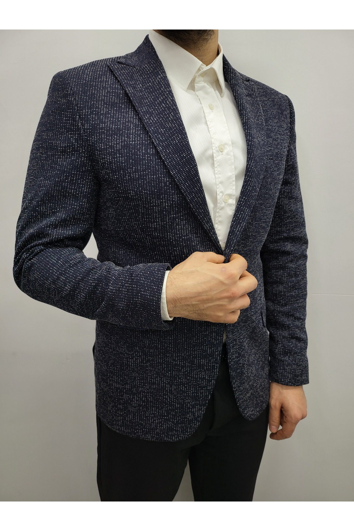 Genel Markalar  Lacivert Slim Fit Astarlı Erkek Blazer Ceket, Şık Ceket - Görsel 5