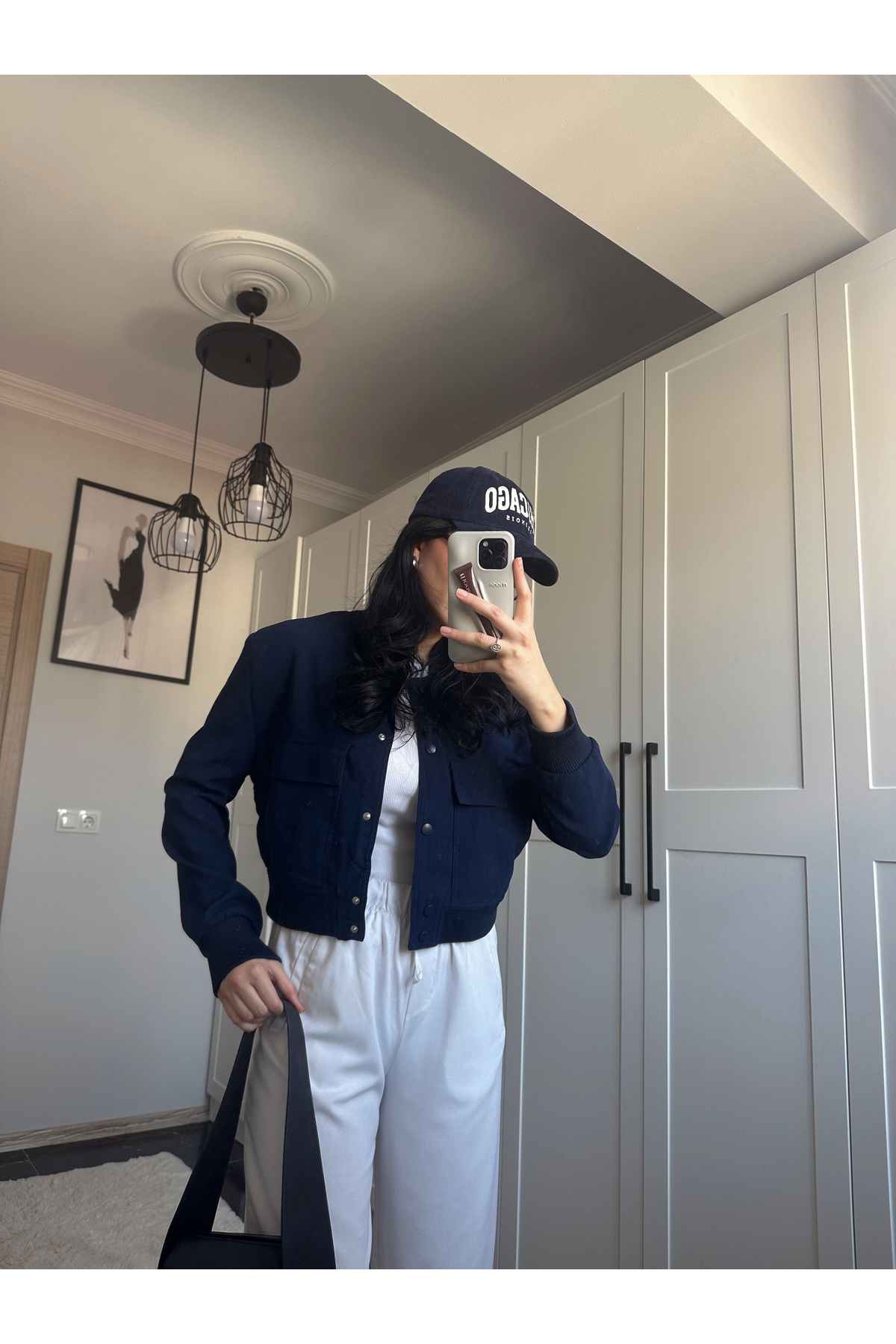 gdkdesignstudıo  LACİERT GENİŞ CEPLİ BOMBER CEKET - Görsel 3