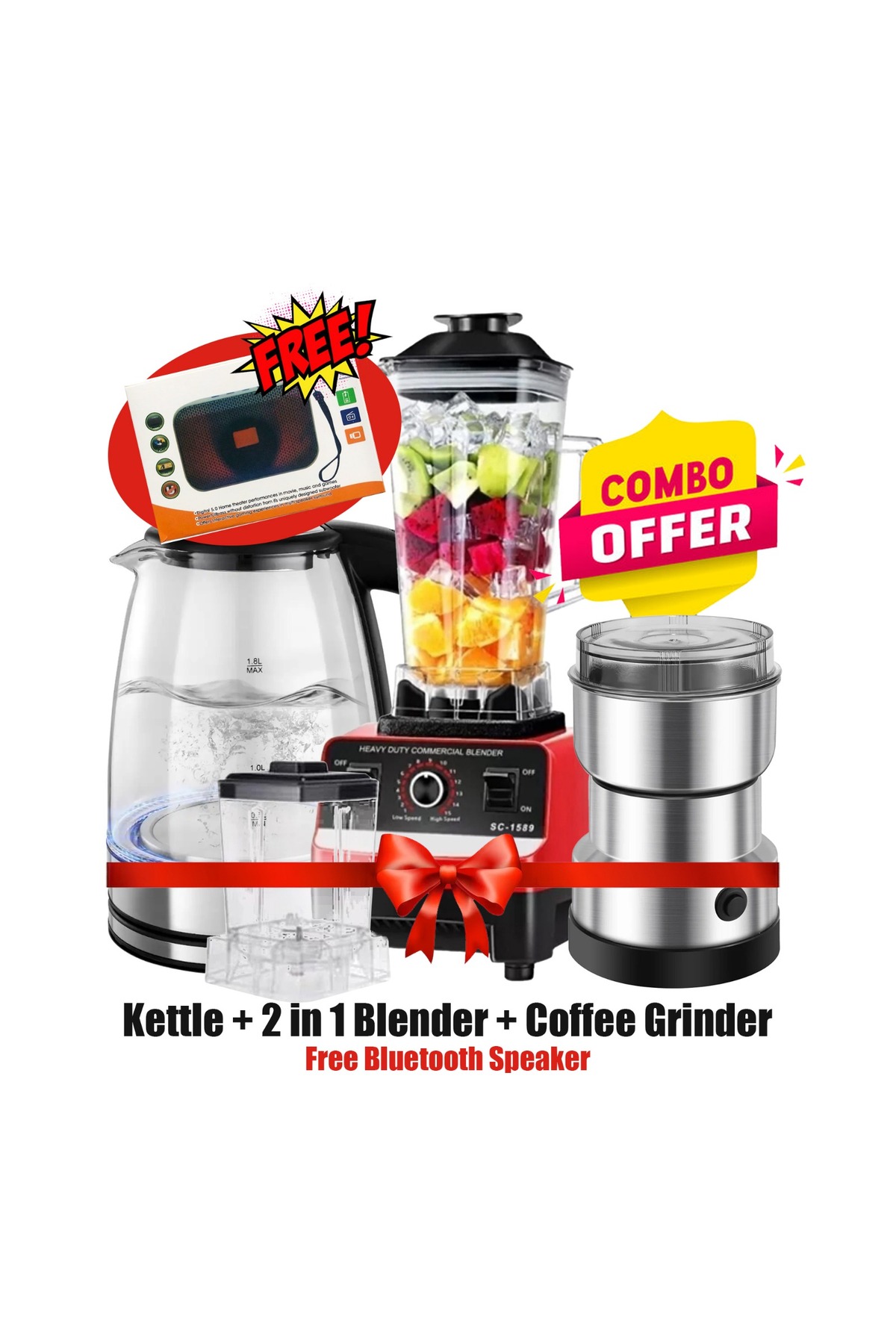 Generic سماعة مجانية مع طقم مطبخ 3 في 1: خلاط 2 في 1 (1.5 لتر) + مفرمة بست شف...