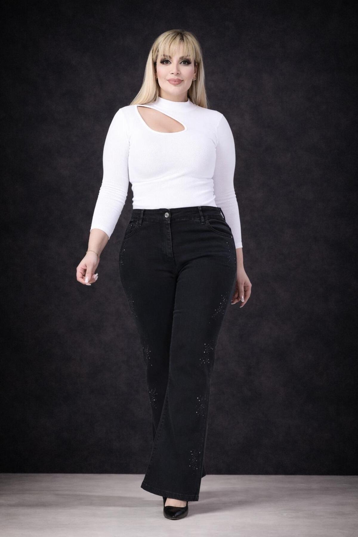 EYLÜLXXL  İSPANYOL PAÇA BÜYÜK BEDEN JEANS PANTOLON - Görsel 3