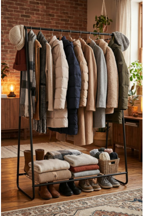 ARVİONHOME Metal Elbise Askılığı ve Dayanıklı Taşınabilir Raflı Giysi Standı-...