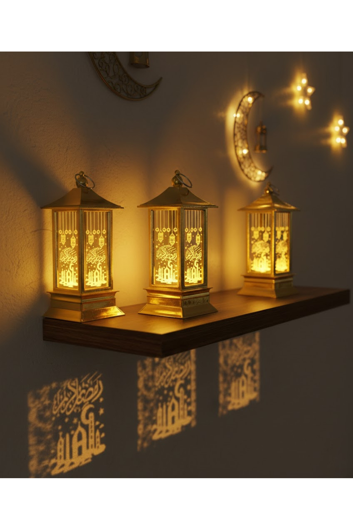 co arma طقم 3 فوانيس رمضانية ذهبية اللون بعبارة رمضان كريم ارتفاع 13 سم AS-9315