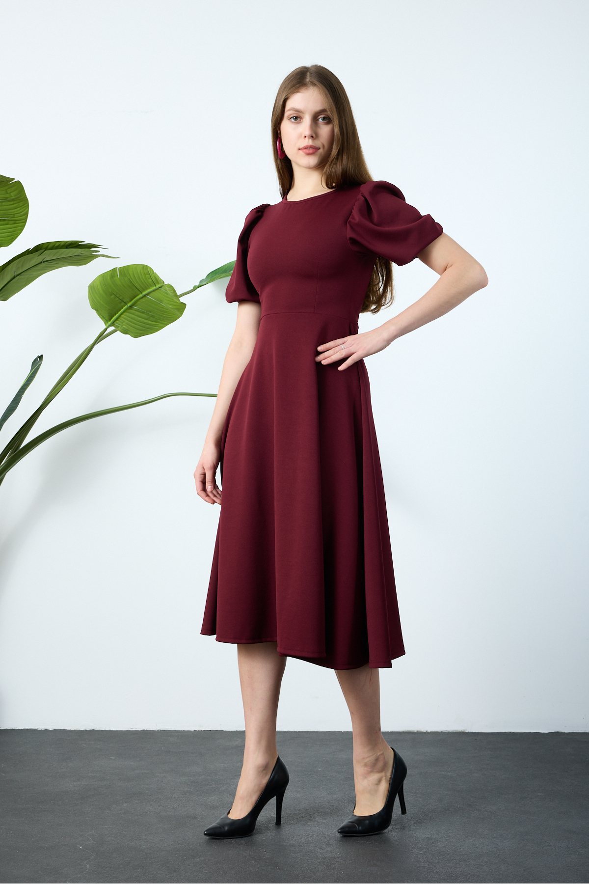 lumuteks Bordó görögdinnye ujjú midi hosszúságú ruha