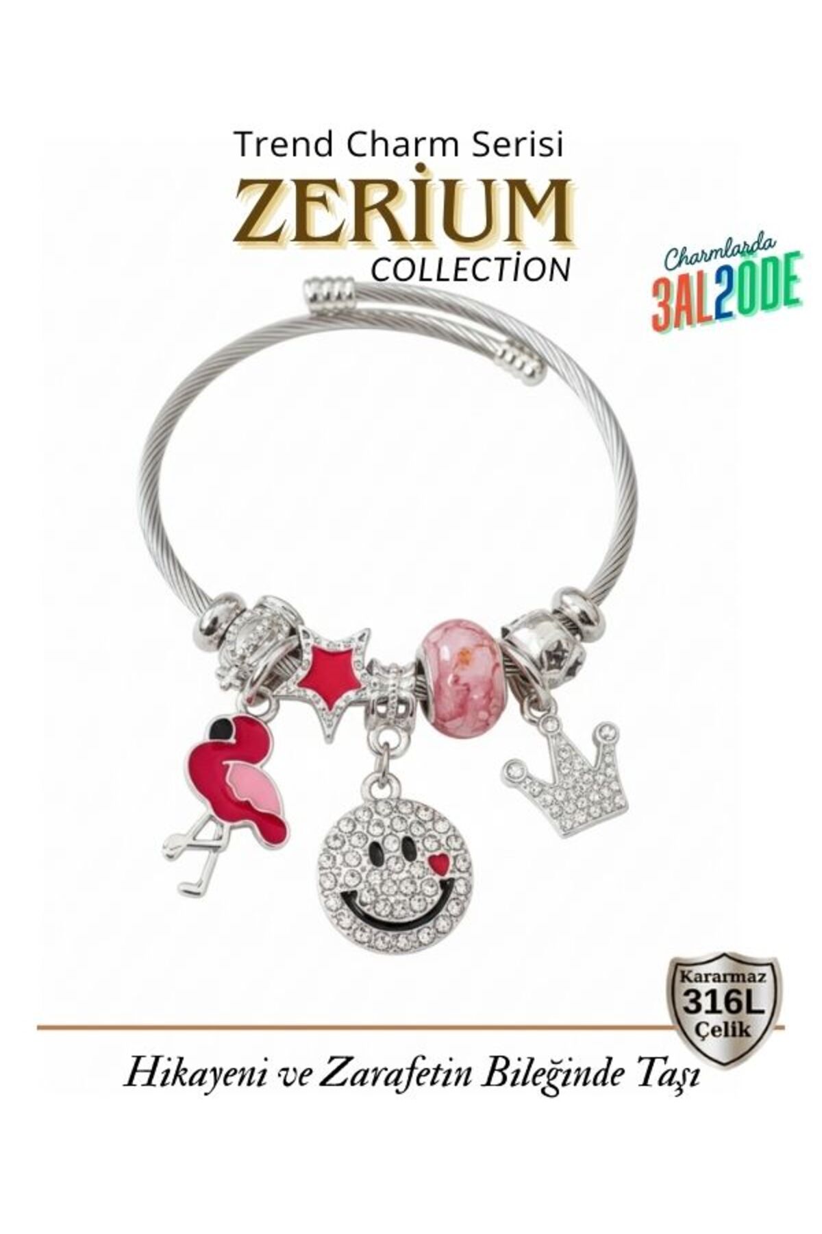 Modern Steel Stylish Women's Charm Bracelet Pelican and Smiling Emoji