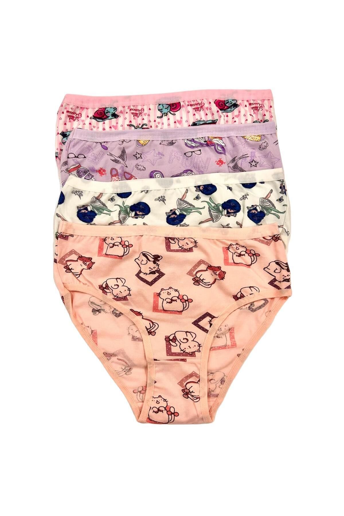 HB TREND Pamuklu Penye Kız Çocuk Bikini Külot 4'lü - Günlük Kullanım Için konforlu set fotoğrafı 3 (önizleme)