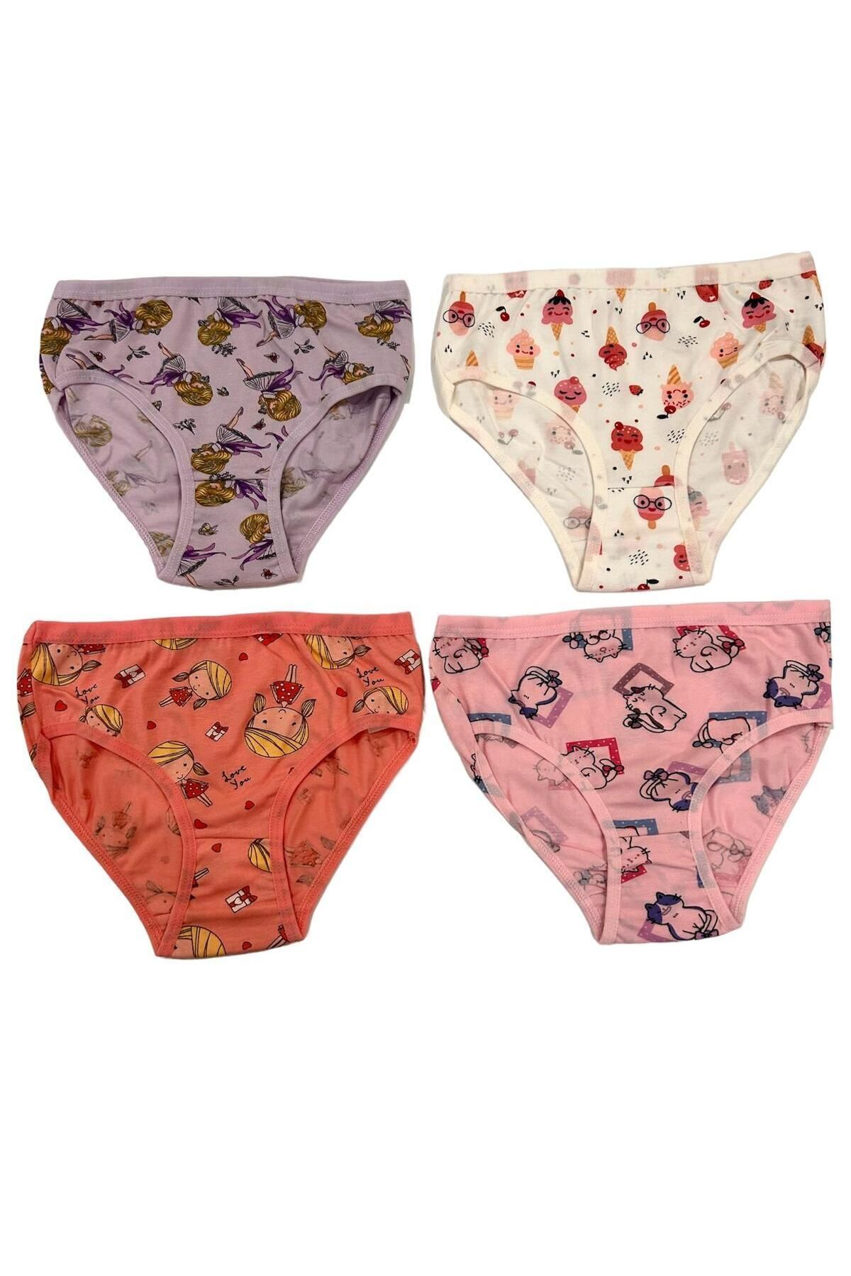 HB TREND Pamuklu Penye Kız Çocuk Bikini Külot 4'lü - Günlük Kullanım Için konforlu set fotoğrafı 2 (önizleme)