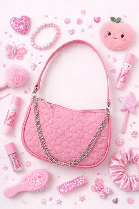 ICONE BAG Paraşüt Kumaş Çiçek Kapitoneli, Suni Deri Detaylı, Pembe Kız Çocuk ...