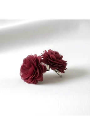 BTRENDY Kız çocuk çiçekli dolgun 2’li klips toka bordo