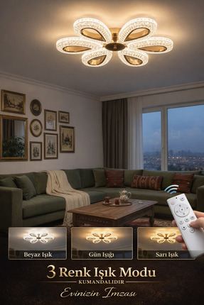 Marsel Lighting yagmur 6lı gold KUMANDALI avize ledli avize 3 renk led ısıklı...