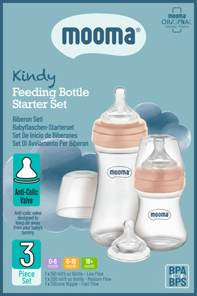 MOOMA Kindy Antikolik 150 ml, 250 ml PP Biberon Başlangıç Seti - Old Rose