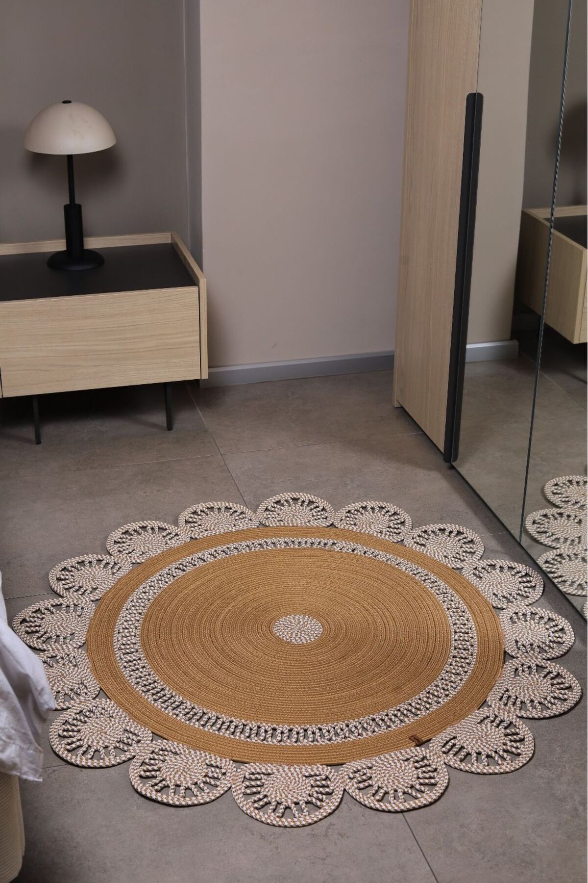 jute Wicker Look Patterned Modern Handmade Circle Carpet Rug
