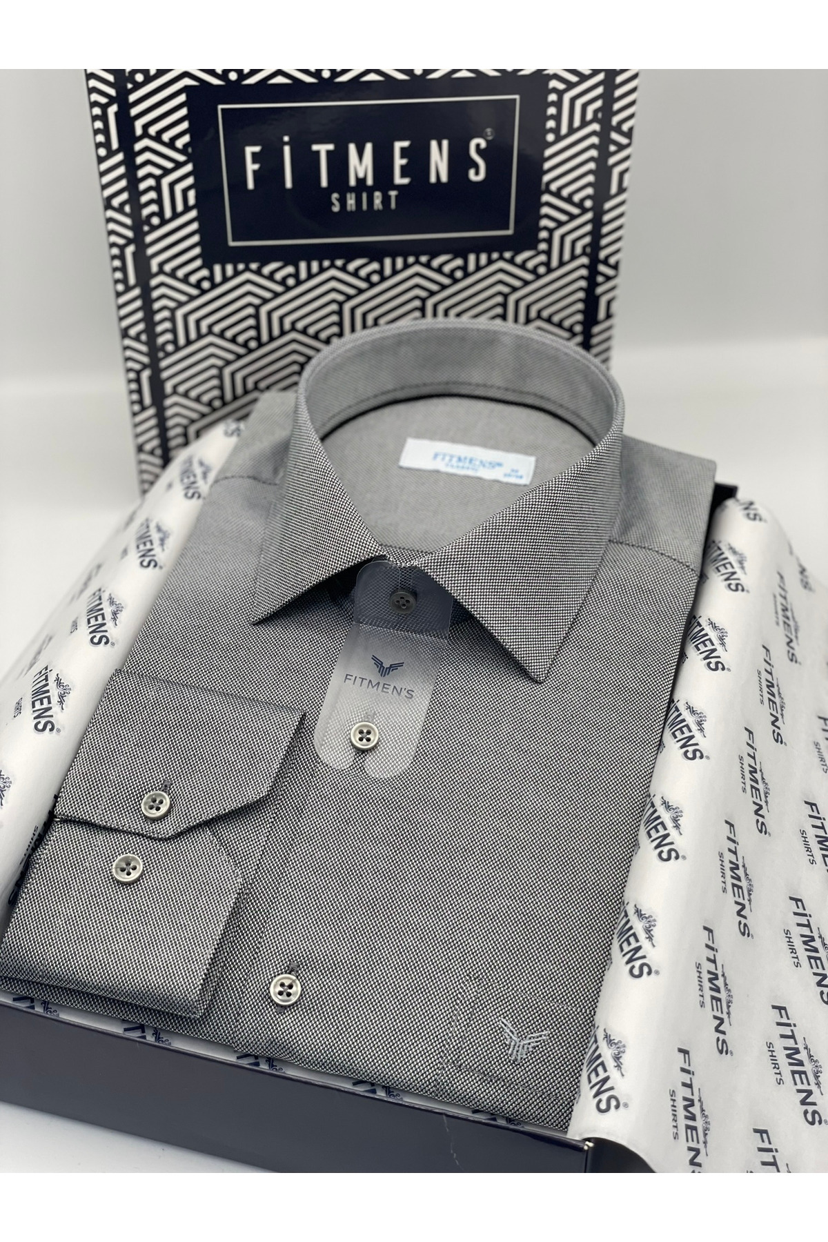 Classic Long Sleeve Oxford Easy Iron Men's Shirt with Gift Box FS-001254-Black White