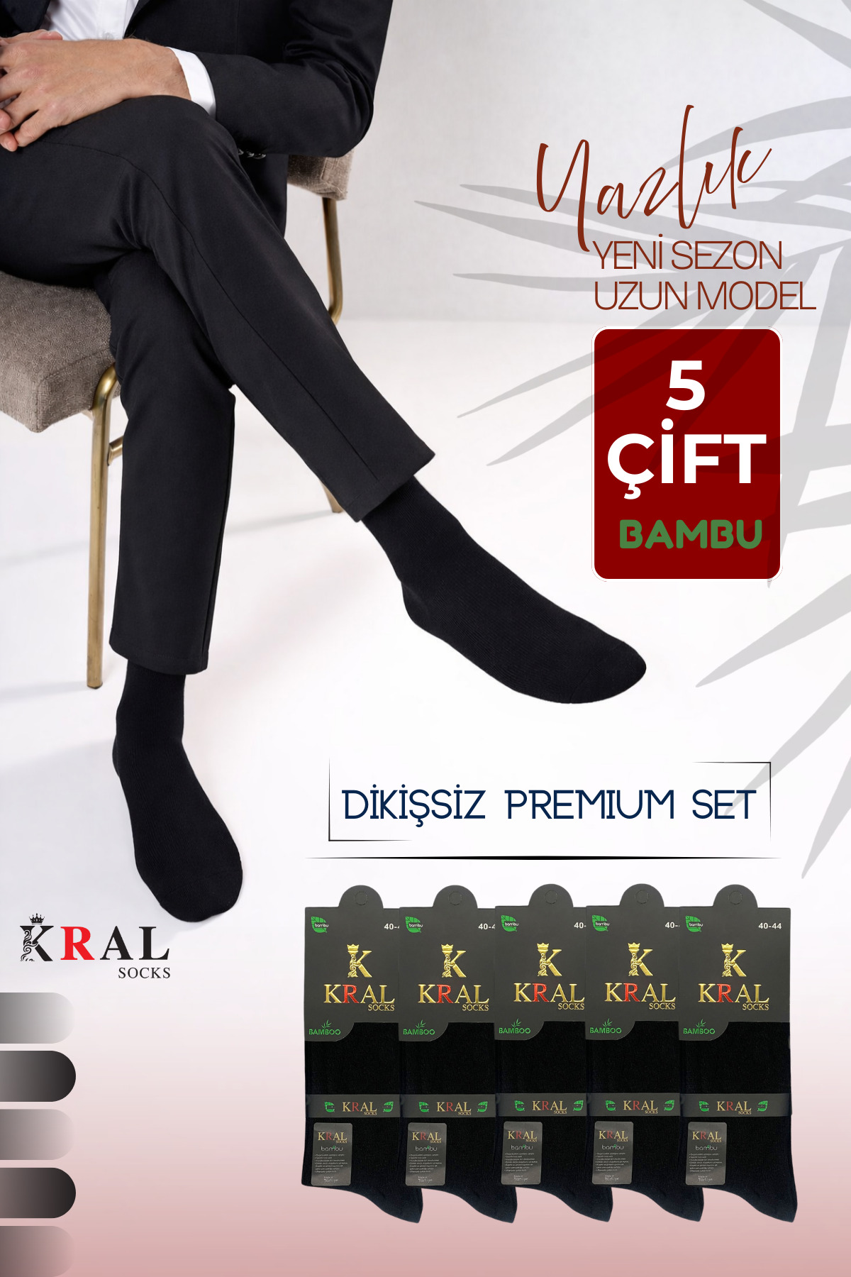 KRAL SOCKS  5 Çift Erkek Bambu Klasik Soket Dikişsiz Yazlık Premium Çorap