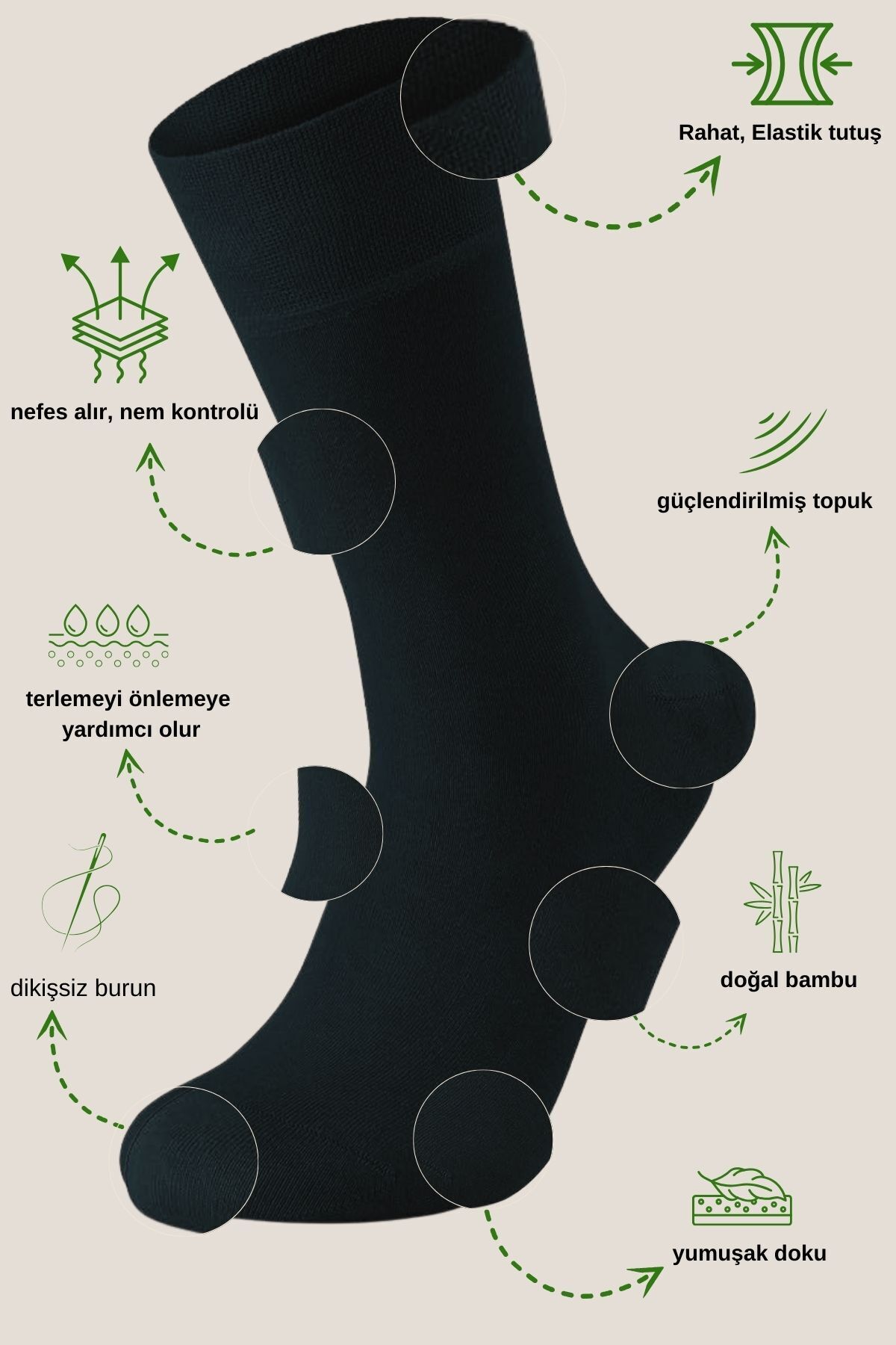 KRAL SOCKS  5 Çift Erkek Bambu Klasik Soket Dikişsiz Yazlık Premium Çorap - Görsel 2